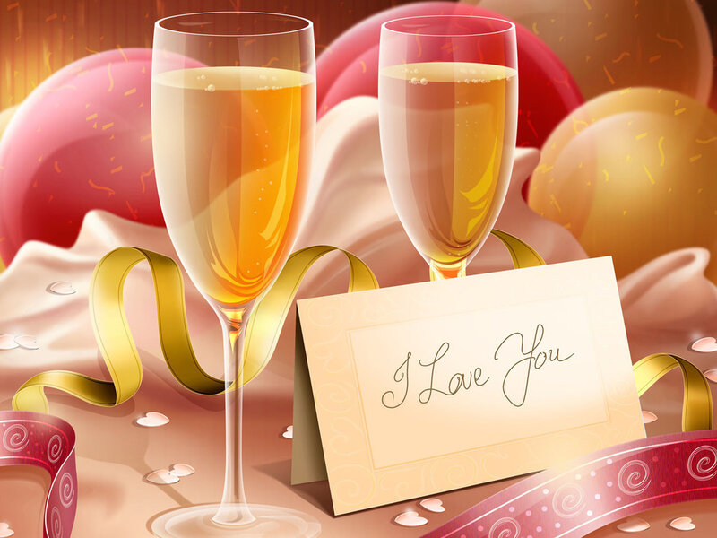 Champagne Glasses and Card — Gold
