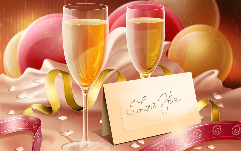 Champagne Glasses and Card