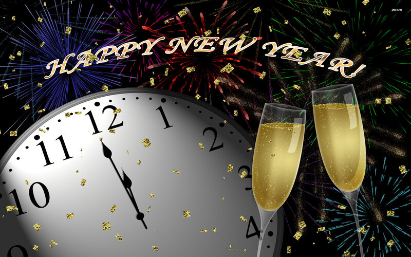 Champagne Glasses and Clock — Black, Celebratory, Night
