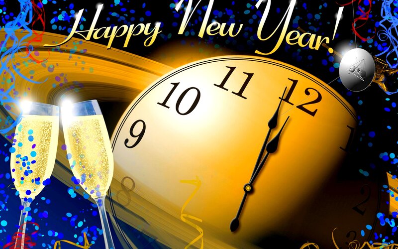 Champagne Glasses and Clock — Blue