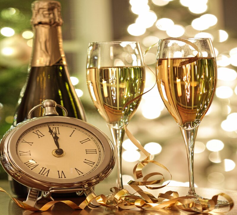 Champagne Glasses and Clock — Gold