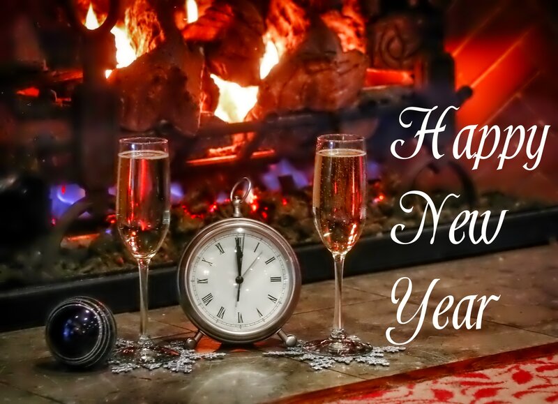 Champagne Glasses and Clock — Red