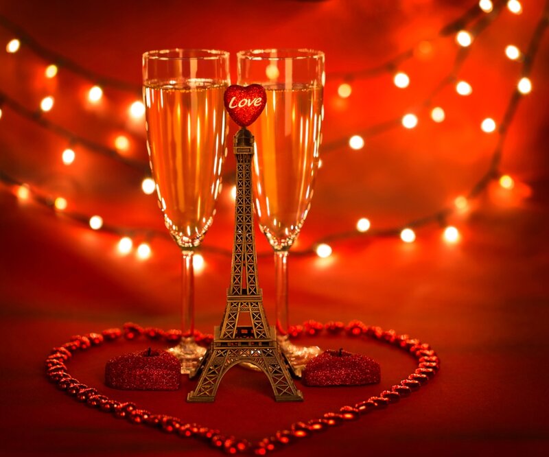 Champagne Glasses and Eiffel Tower — Red