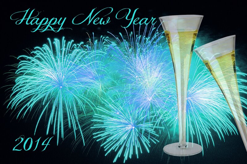 Champagne Glasses and Fireworks — Blue