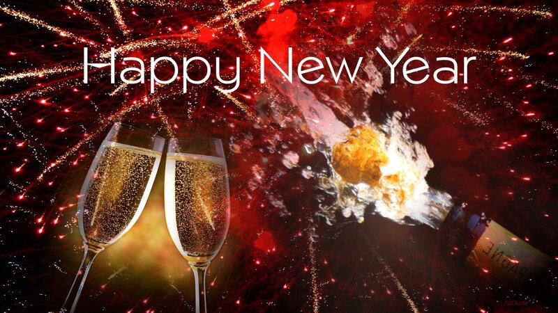 Champagne Glasses and Fireworks — Red