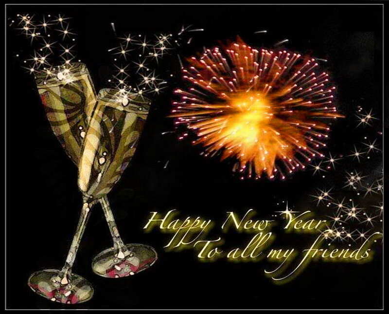 Champagne Glasses and Fireworks