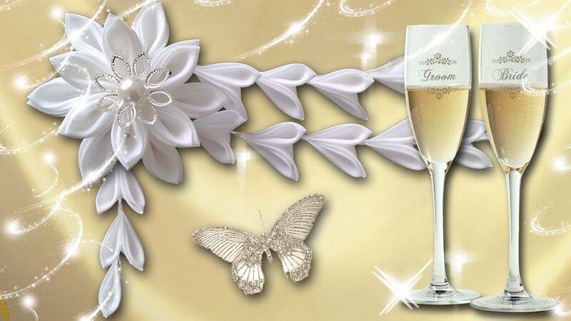 Champagne Glasses and Flowers — Gold, Celebratory