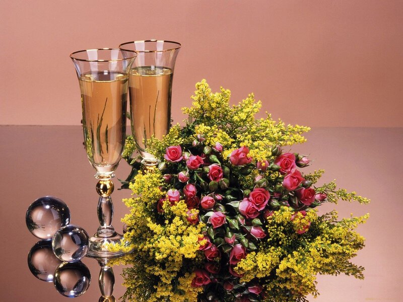Champagne Glasses and Flowers — Pink, Elegant