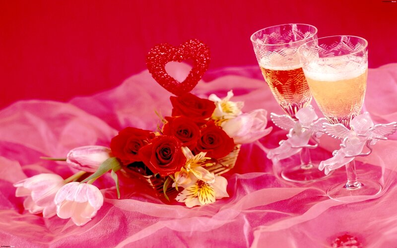 Champagne Glasses and Flowers