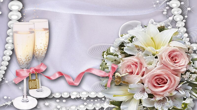 Champagne Glasses and Flowers — White