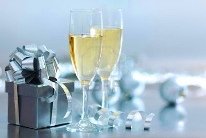 Champagne Glasses and Gift — Silver, Celebratory