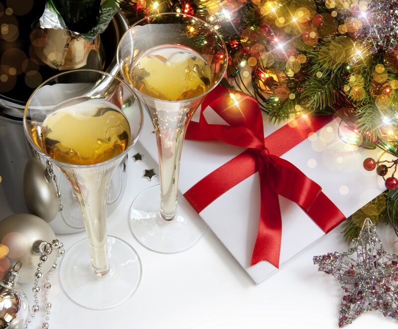 Champagne Glasses and Gift — White