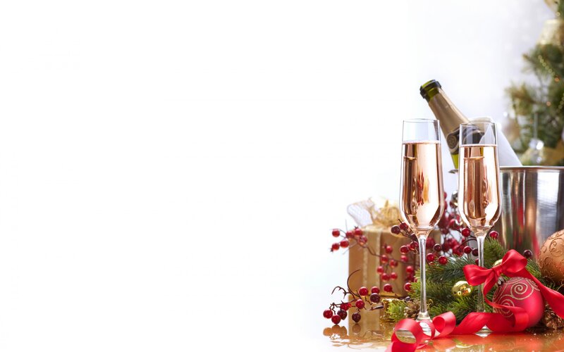 Champagne Glasses and Gifts — Gold, Festive, Winter