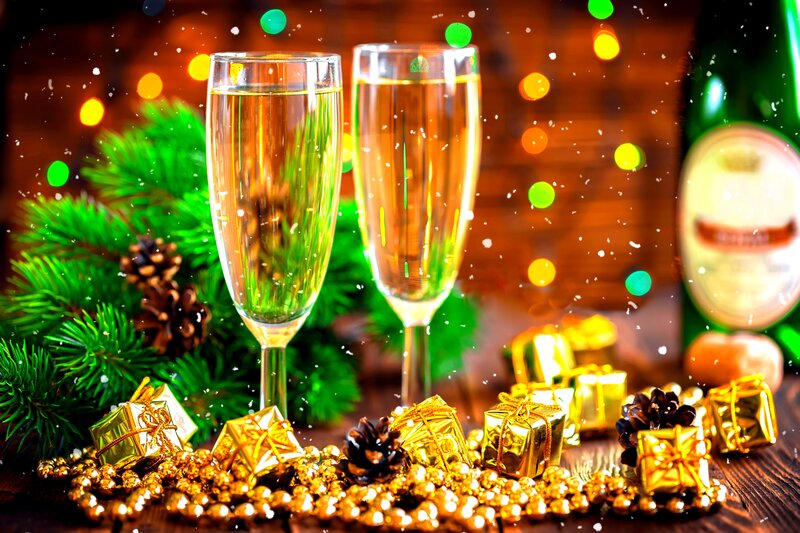 Champagne Glasses and Gifts — Green
