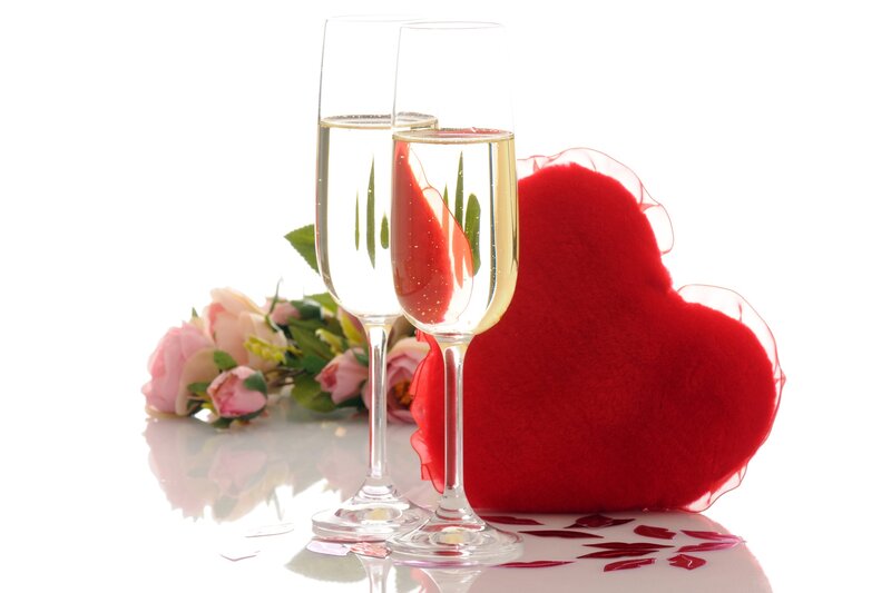 Champagne Glasses and Heart — Red