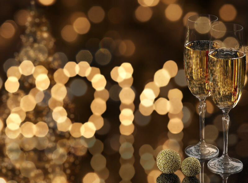 Champagne Glasses and Ornaments — Gold, Celebratory