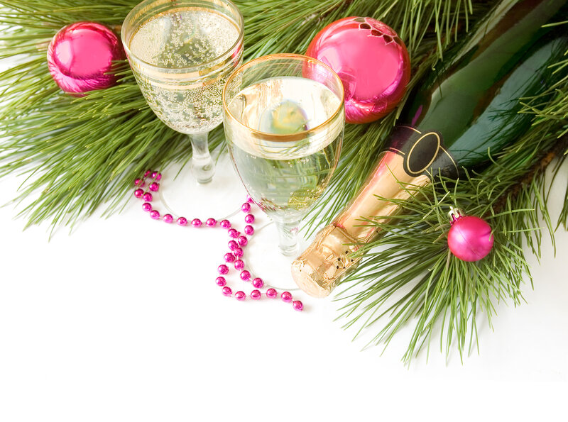 Champagne Glasses and Ornaments — Green