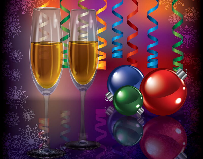 Champagne Glasses and Ornaments — Purple