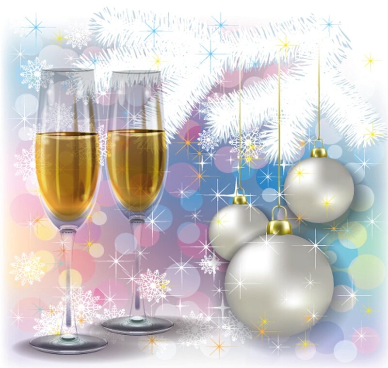 Champagne Glasses and Ornaments — White