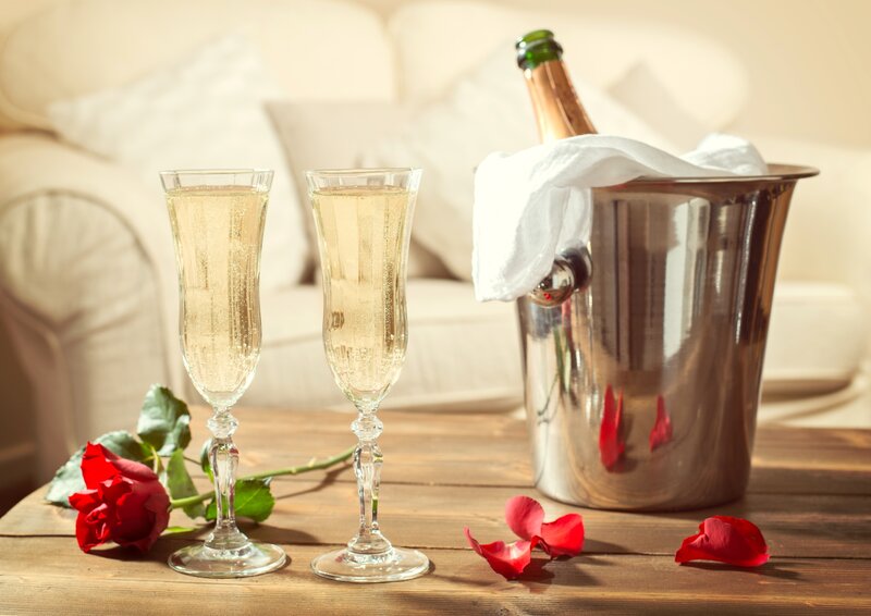 Champagne Glasses and Rose — Red