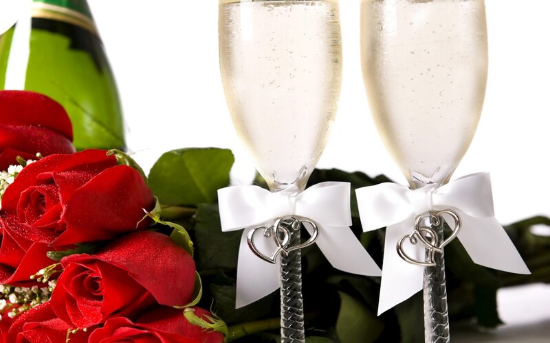 Champagne Glasses and Roses — Red, Celebratory