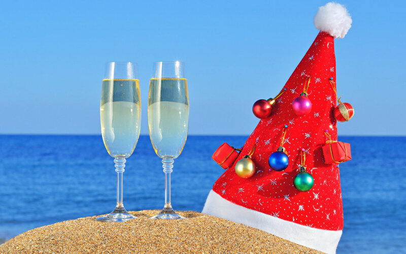 Champagne Glasses and Santa Hat — Blue