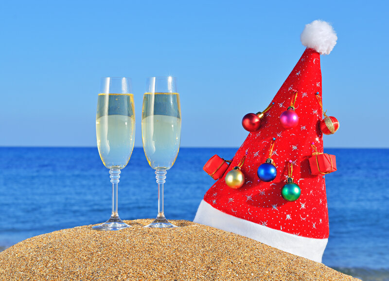 Champagne Glasses and Santa Hat