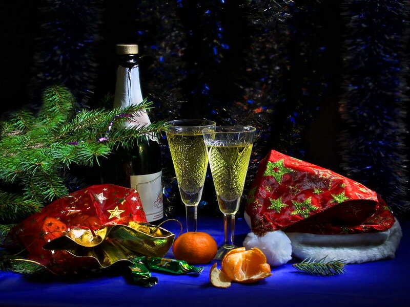 Champagne Glasses and Tangerines