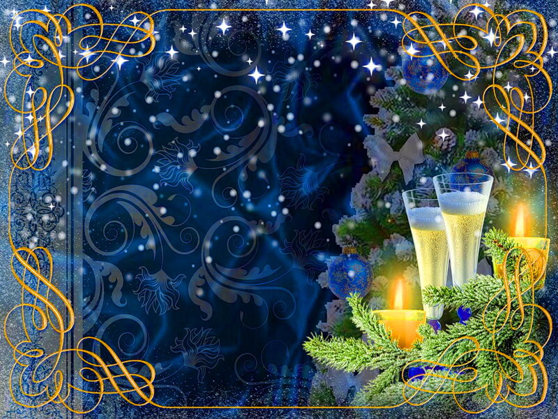 Champagne Glasses and Tree — Blue
