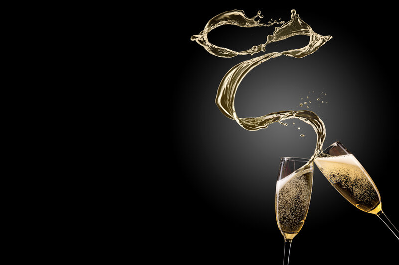 Champagne Glasses Clinking — Black, Dramatic