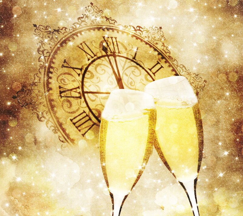 Champagne Glasses Clinking — Gold, Celebratory, Night, Illustration