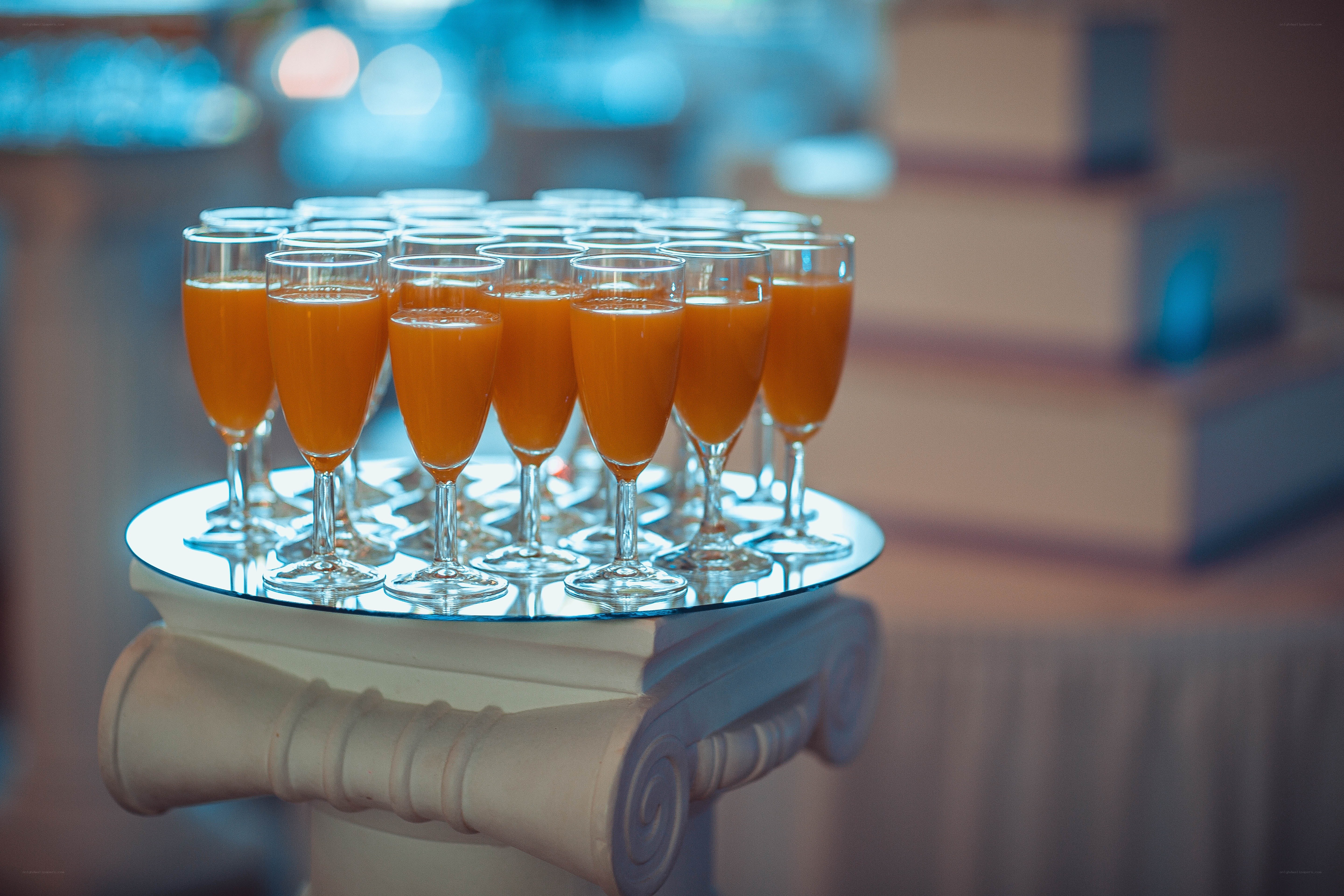 Champagne glasses on a stand