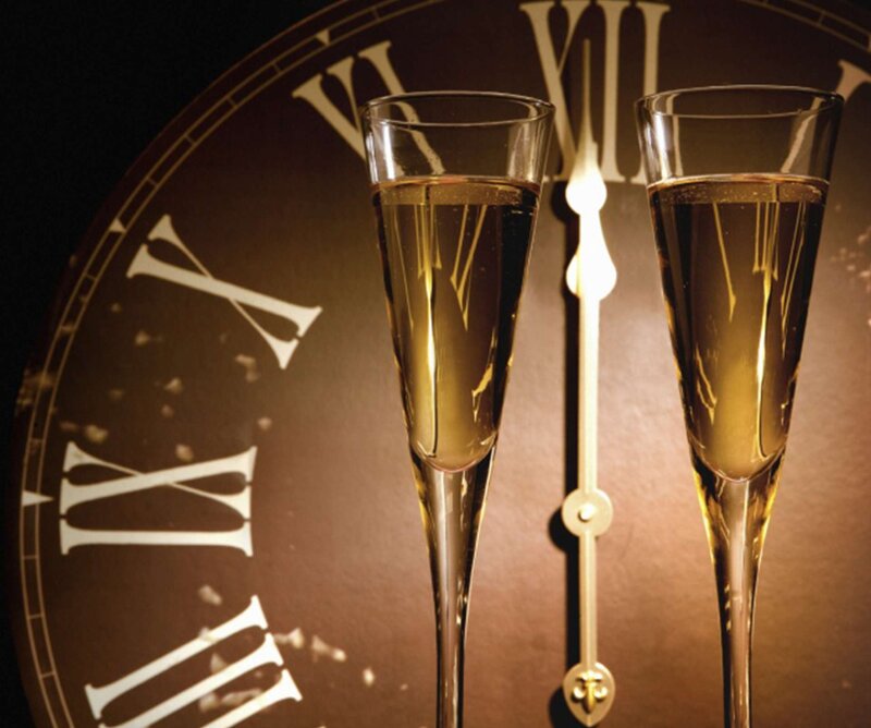 Champagne Glasses on Clock — Brown
