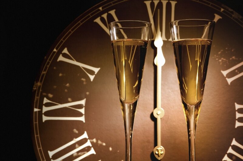 Champagne Glasses on Clock