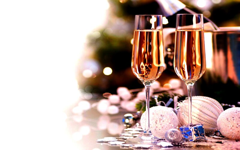 Champagne Glasses on Table — Gold, Festive