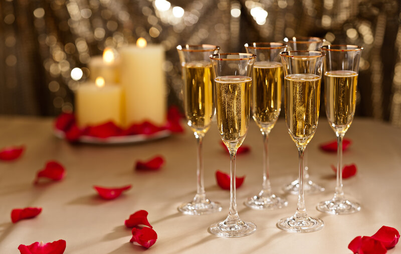 Champagne Glasses on Table — Gold, Romantic