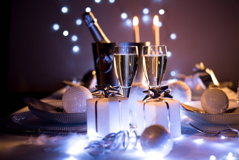 Champagne Glasses on Table — White