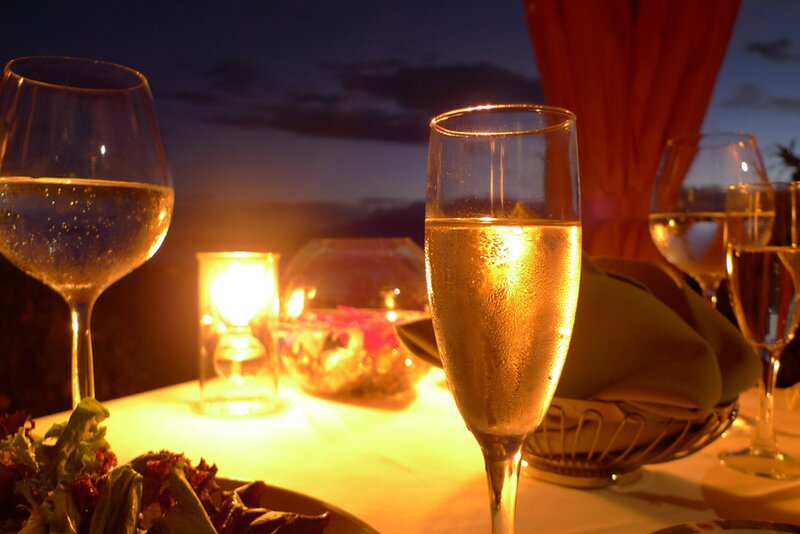 Champagne Glasses on Table — Yellow
