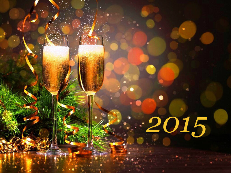 Champagne Glasses with Confetti — Gold, Celebratory, Night, Photograph, Pine Branches