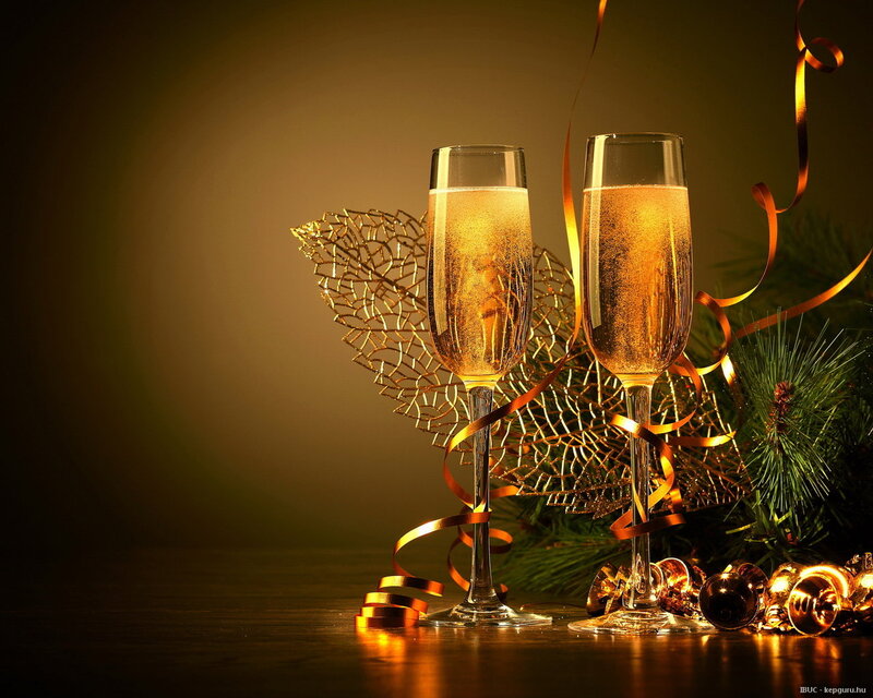 Champagne Glasses with Decorations — Gold, Celebratory