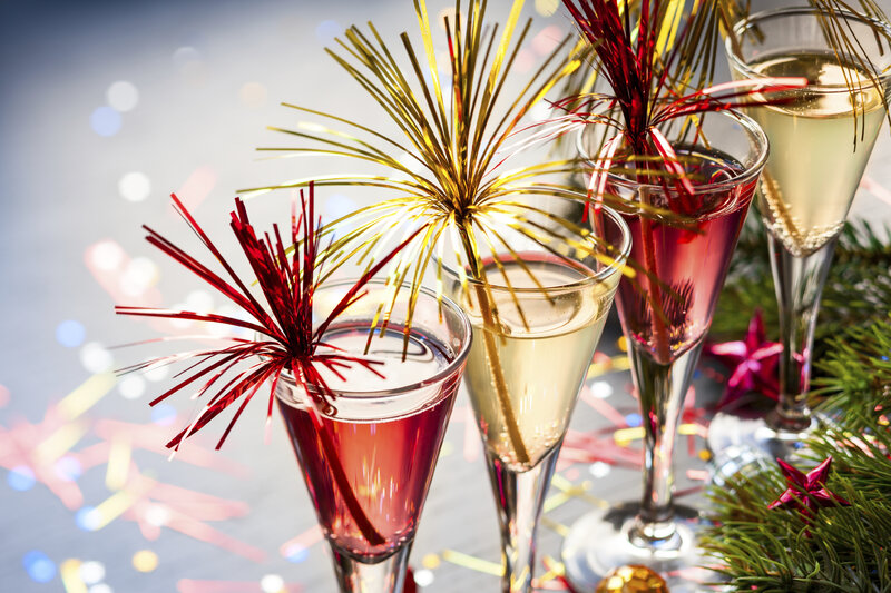 Champagne Glasses with Decorations — Gold, Festive, Night