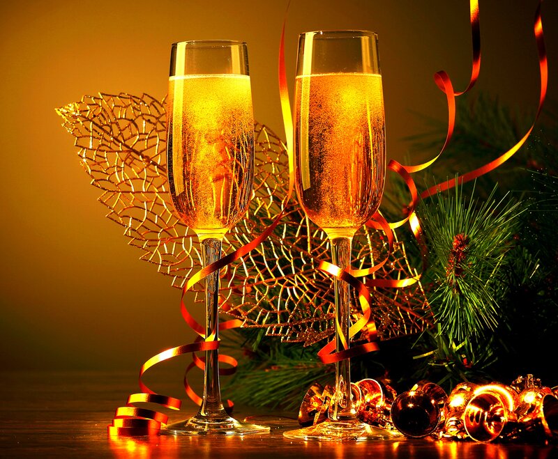 Champagne Glasses with Decorations — Gold, Festive, Winter