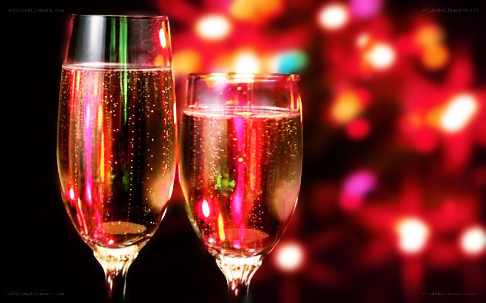 Champagne glasses with festive lights