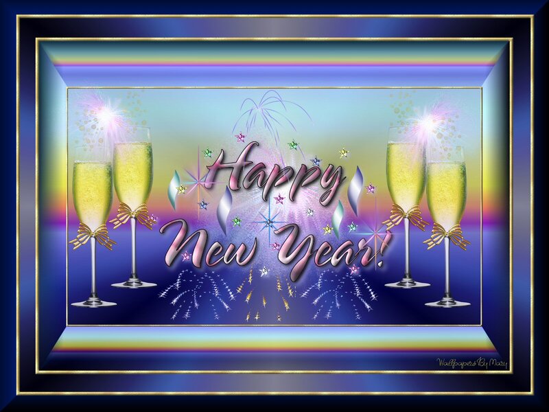 Champagne Glasses with Fireworks — Blue