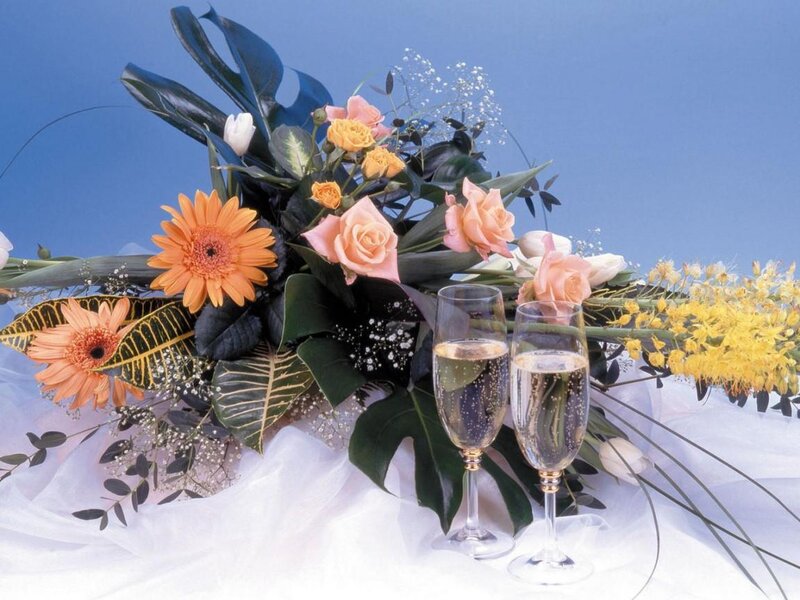 Champagne Glasses with Flowers — Blue, Celebratory