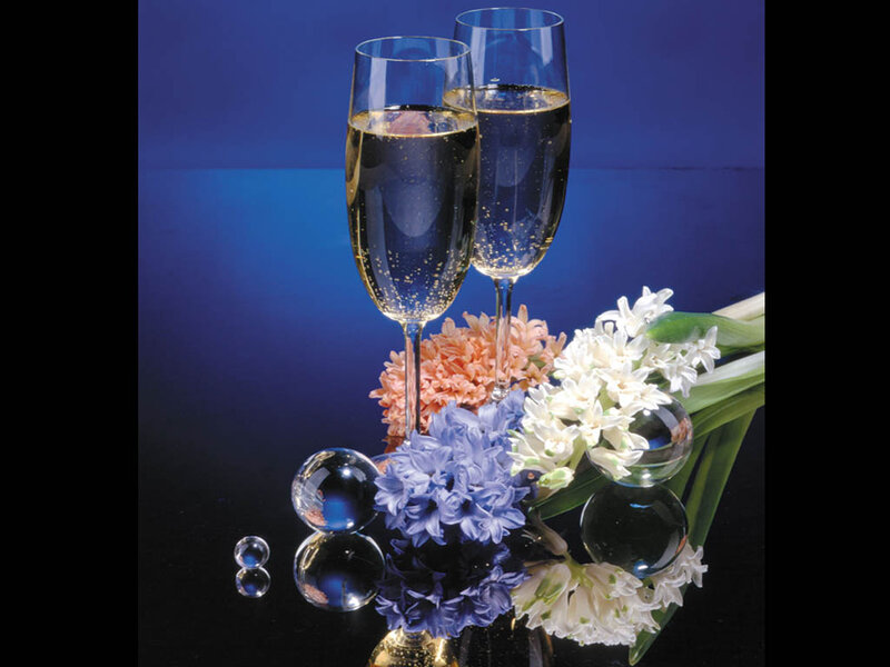 Champagne Glasses with Flowers — Blue
