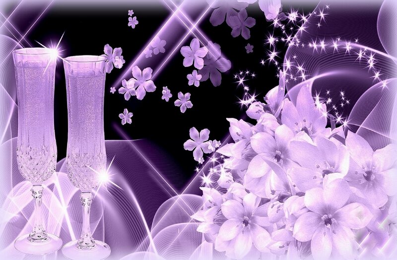 Champagne Glasses with Flowers — Purple