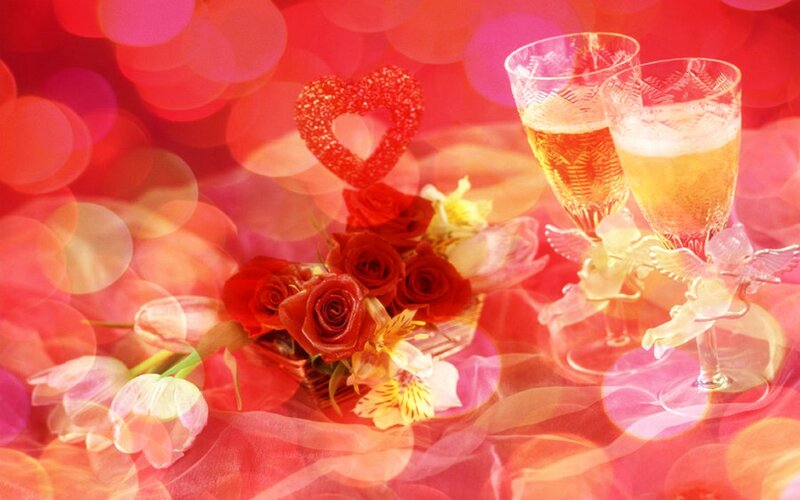 Champagne Glasses with Flowers — Red, Romantic