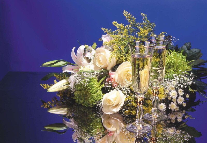 Champagne Glasses with Flowers