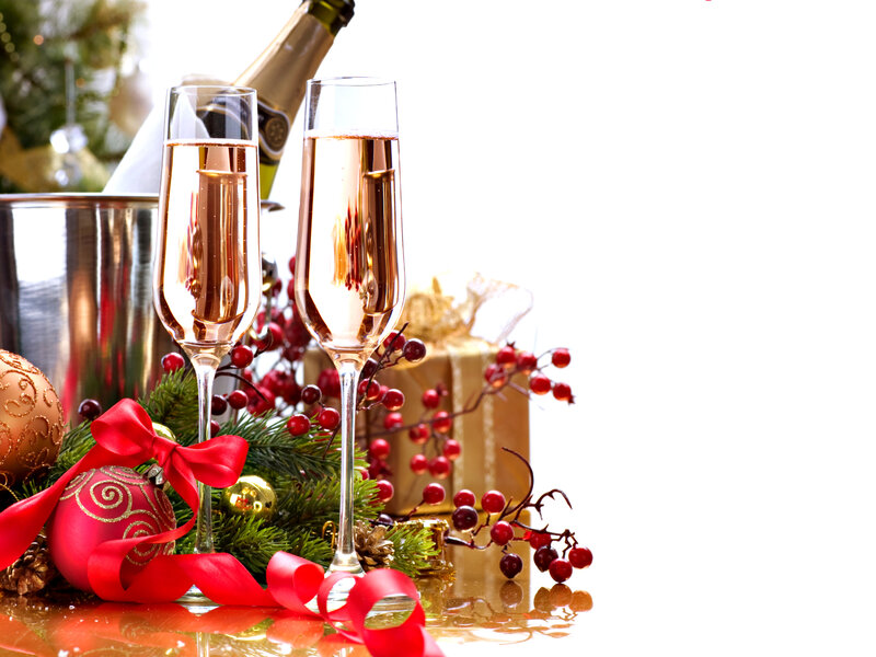 Champagne Glasses with Ornaments — Gold, Festive